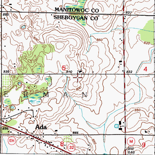 Topographic Map of Devin Acres, WI