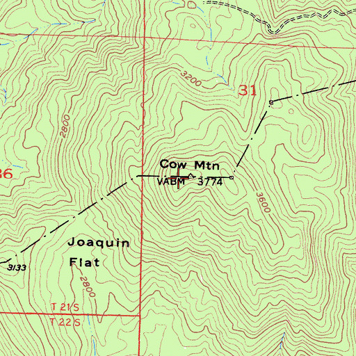 Topographic Map of Cow Mountain, CA