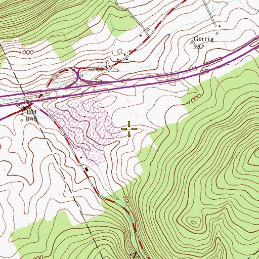 Topographic Map of Curtin Gap Quarry, PA