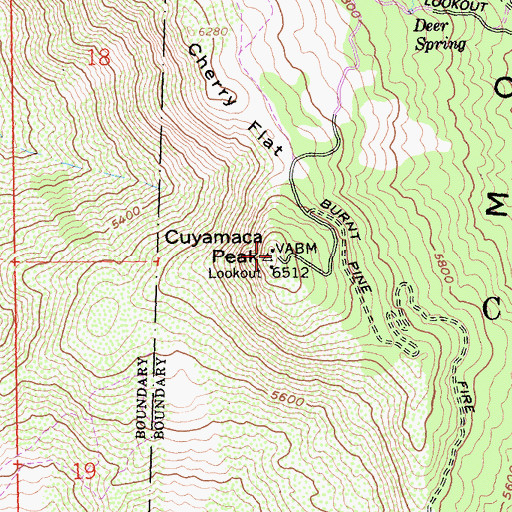Topographic Map of Cuyamaca Peak, CA