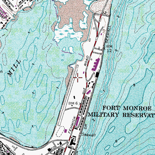 Topographic Map of Fort Monroe National Monument, VA