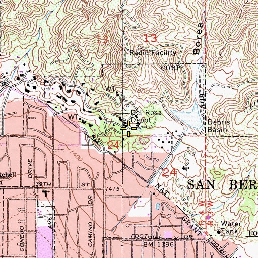 Topographic Map of Del Rosa Depot, CA