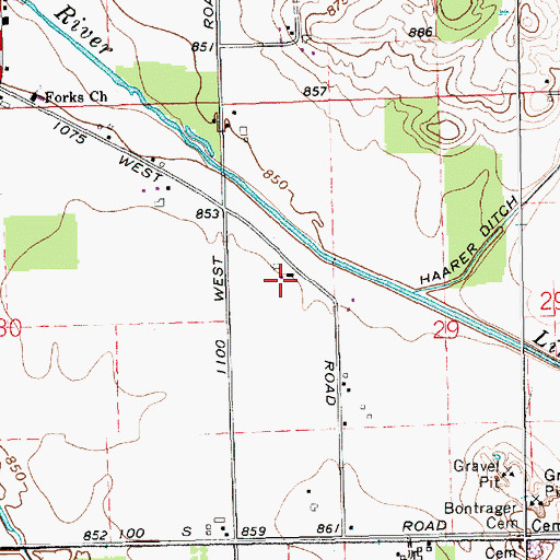 Topographic Map of Raber Farms, IN