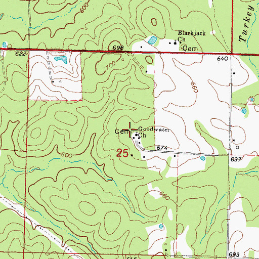 Topographic Map of Goodwater Cemetery, OK