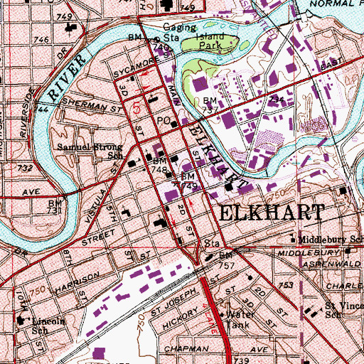 Topographic Map of Elkhart Public Library, IN
