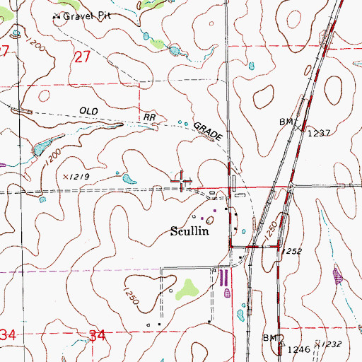 Topographic Map of Scullin Cemetery, OK