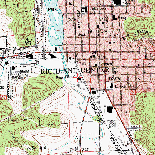 Topographic Map of Richland Center Wastewater Treatment Facility, WI