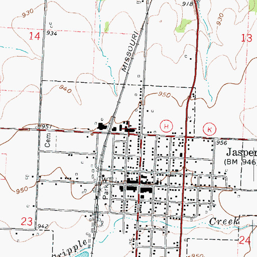 Topographic Map of Jasper High School, MO