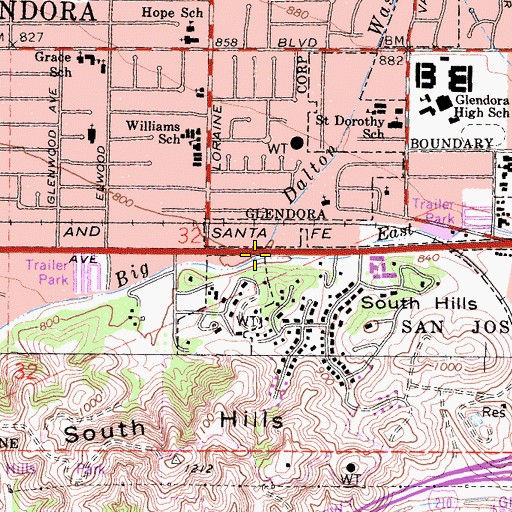 Topographic Map of East Branch Big Dalton Wash, CA