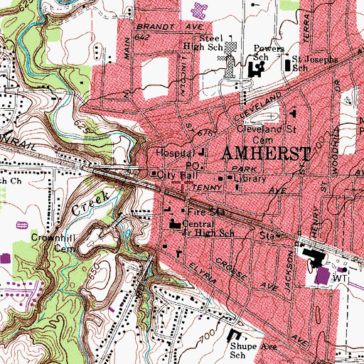 Topographic Map of Amherst Cinema, OH