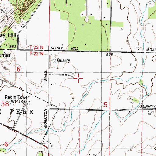 Topographic Map of D and J Quarry, WI