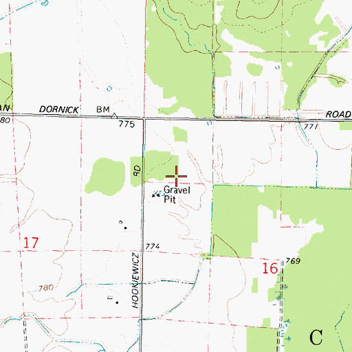 Topographic Map of Chase Quarry, WI