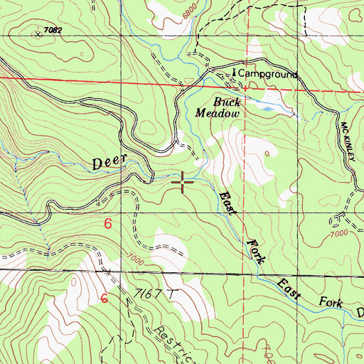 Topographic Map of East Fork Deer Creek, CA
