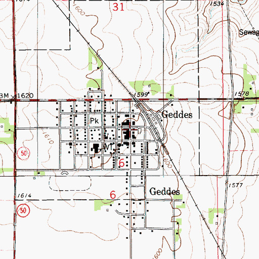 Topographic Map of Geddes Post Office, SD