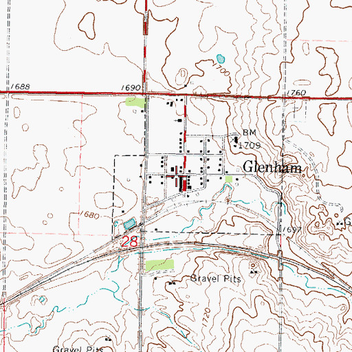Topographic Map of Glenham Post Office, SD