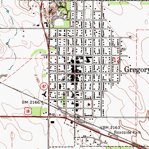 Topographic Map of Gregory Post Office, SD