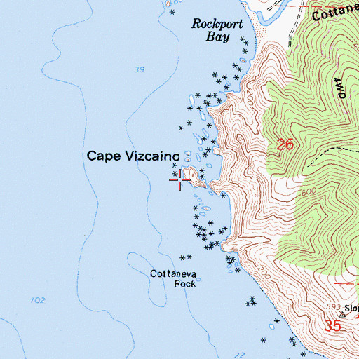 Topographic Map of Cape Vizcaino Arch, CA