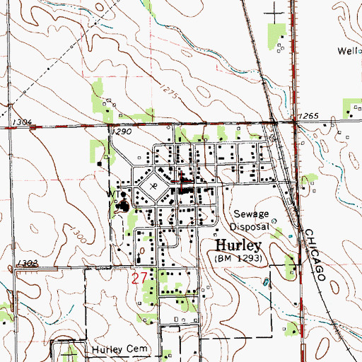 Topographic Map of Hurley Post Office, SD
