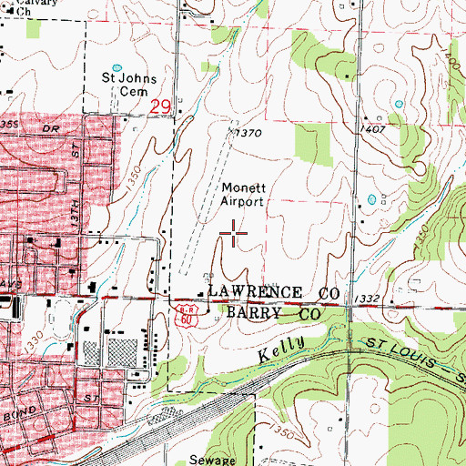 Topographic Map of Southwest Area Career Center, MO