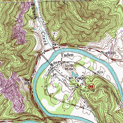 Topographic Map of Yaden Railroad Station (historical), KY