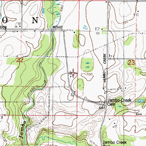 Topographic Map of Jambo Creek Dairy Farm, WI