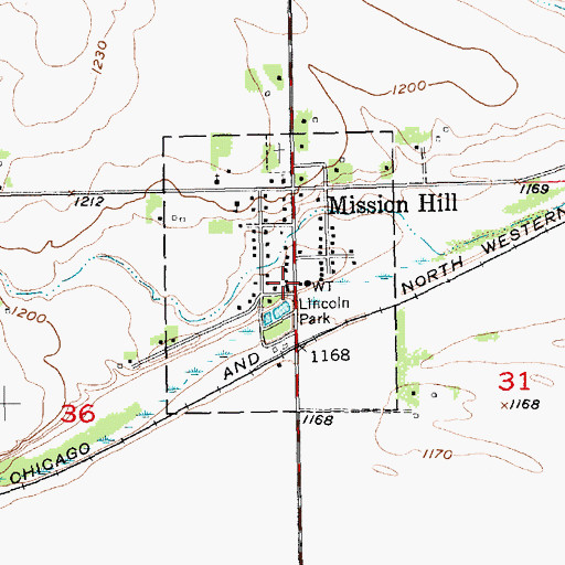 Topographic Map of Mission Hill Post Office, SD