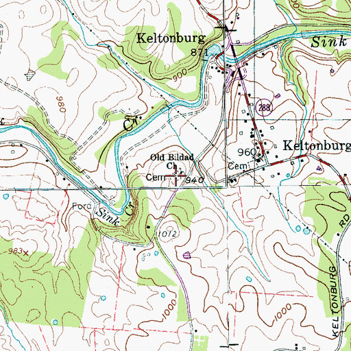 Topographic Map of Old Bildad Cemetery, TN