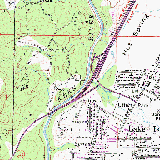 Topographic Map of Erskine Creek, CA