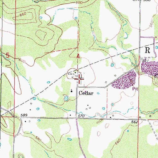 Topographic Map of Cedars Cemetery, OK