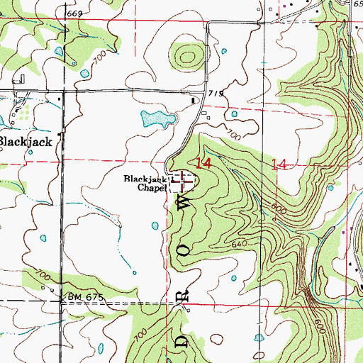 Topographic Map of Black Jack Cemetery, OK