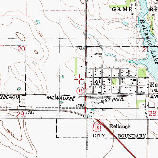 Topographic Map of Reliance Post Office, SD