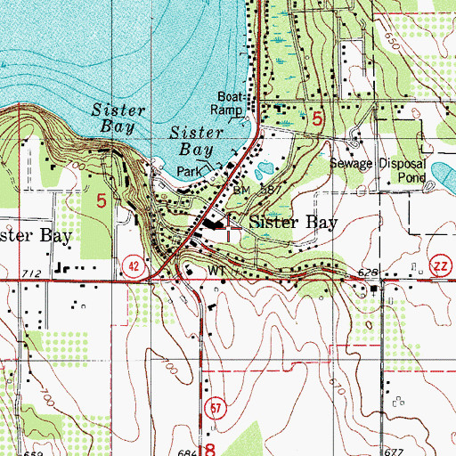 Topographic Map of Door County Library Sister Bay - Liberty Grove Branch, WI
