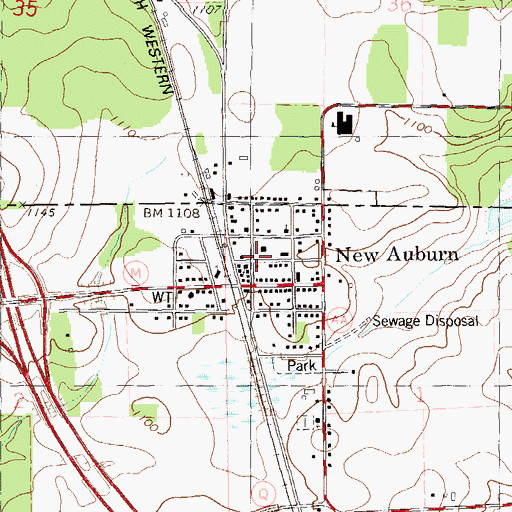 Topographic Map of New Auburn Post Office, WI