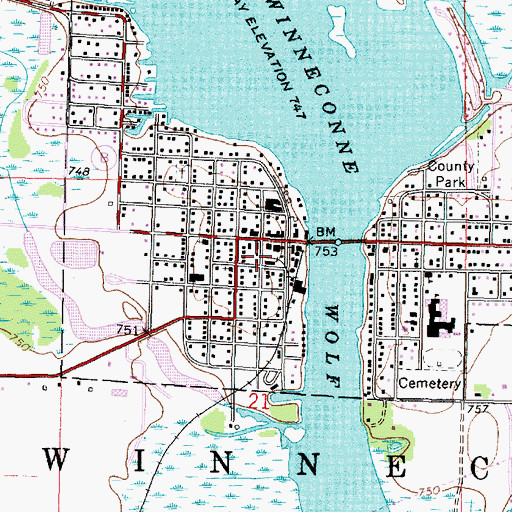 Topographic Map of Winneconne Post Office, WI