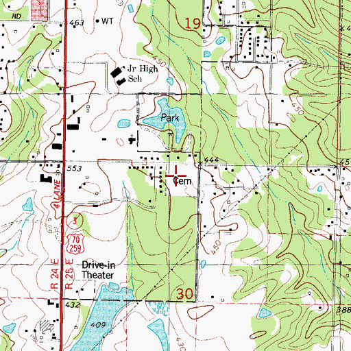 Topographic Map of Broken Bow Cemetery, OK
