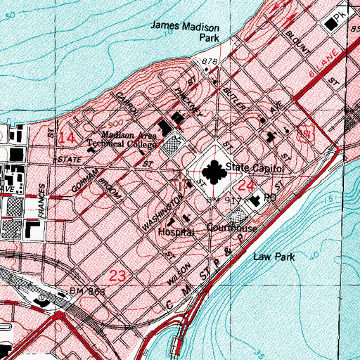 Topographic Map of Churchill Building, WI