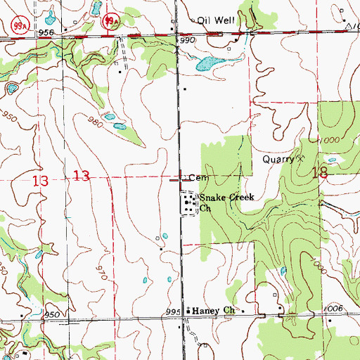 Topographic Map of Snake Creek Cemetery, OK