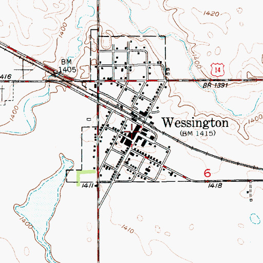 Topographic Map of Wessington Post Office, SD