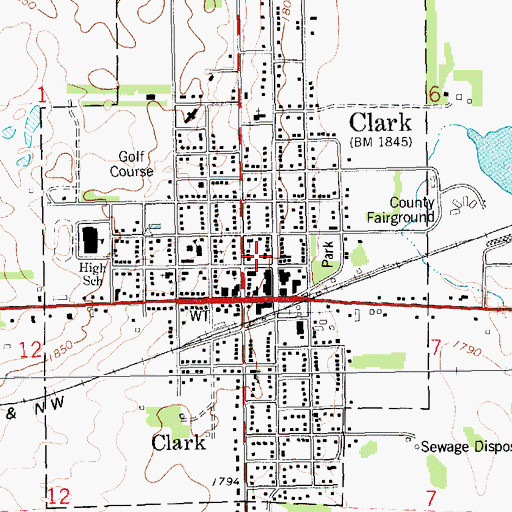 Topographic Map of Clark County Courthouse, SD