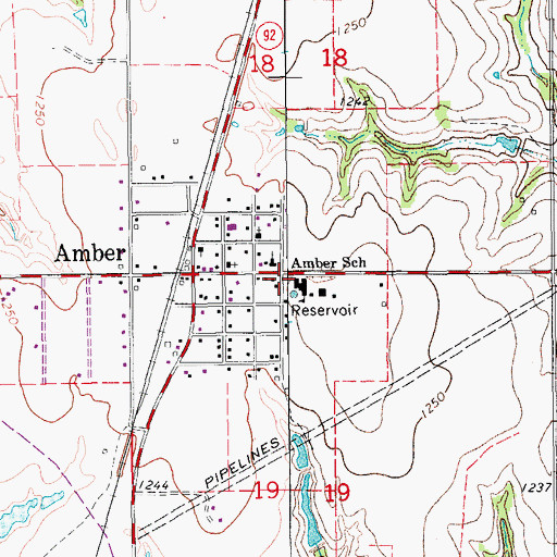 Topographic Map of Amber - Pocasset Junior High School, OK