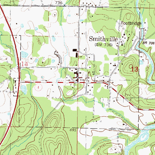 Topographic Map of Smithville Middle School, OK