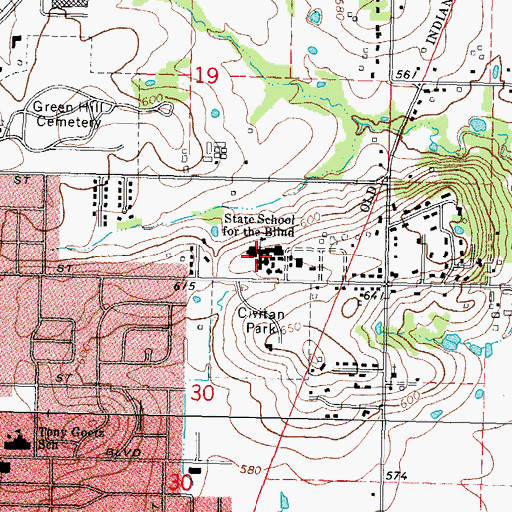 Topographic Map of Parkview School for the Blind - Elementary School, OK