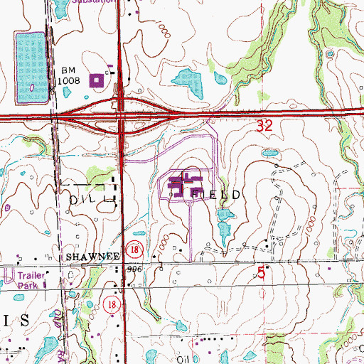 Topographic Map of Gordon Cooper Technology Center, OK