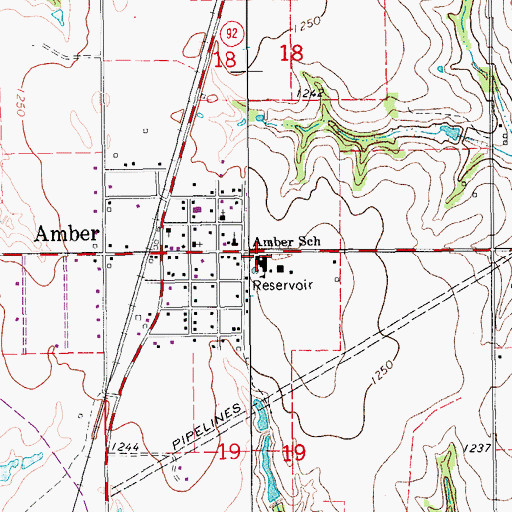 Topographic Map of Amber - Pocasset High School, OK