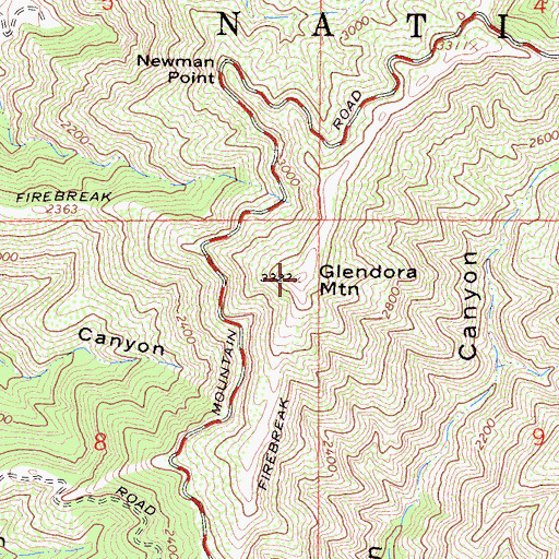 Topographic Map of Glendora Mountain, CA