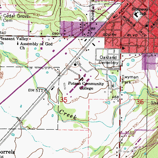 Topographic Map of Carl Albert State College, OK