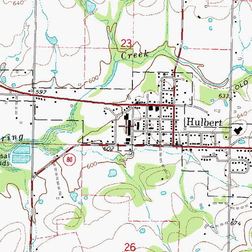 Topographic Map of Hulbert Senior High School, OK
