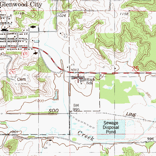 Topographic Map of Glenwood City Junior High School, WI