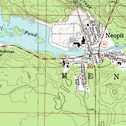 Topographic Map of Menominee Tribal School, WI