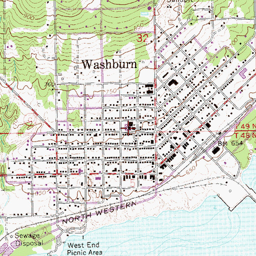 Topographic Map of Washburn High School, WI